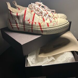 Valentino Cream & Red Logo Sneakers